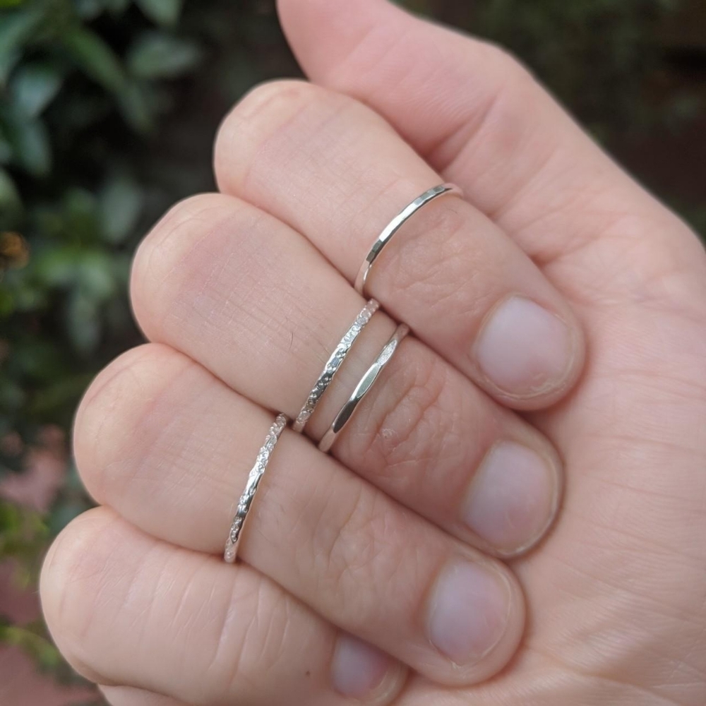 Dainty Handmade Argentium Sterling Silver Stackable Band Ring - Picture 2 of 4